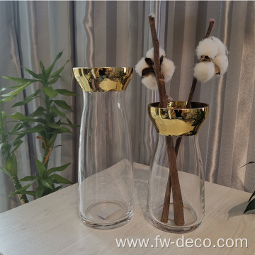 gold rimmed round tall flower vases glass